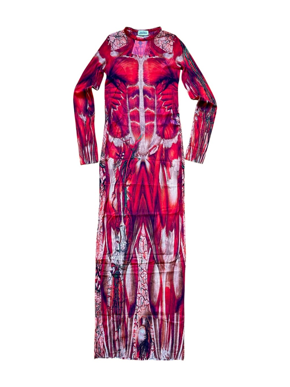 Jean Paul Gaultier Red The Ecorche Print Long Sleeve Maxi Mesh Dress - Picture 4 of 9